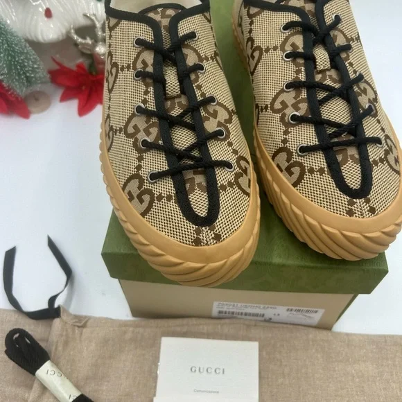 Gucci Beige and Brown low top sneakers size 13 made in Spain - Picture 3 of 11